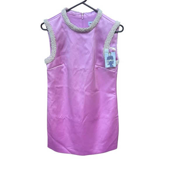 SELF-PORTRAIT Faux Pearl-Trimmed Satin Mini Dress - Picture 4 of 8